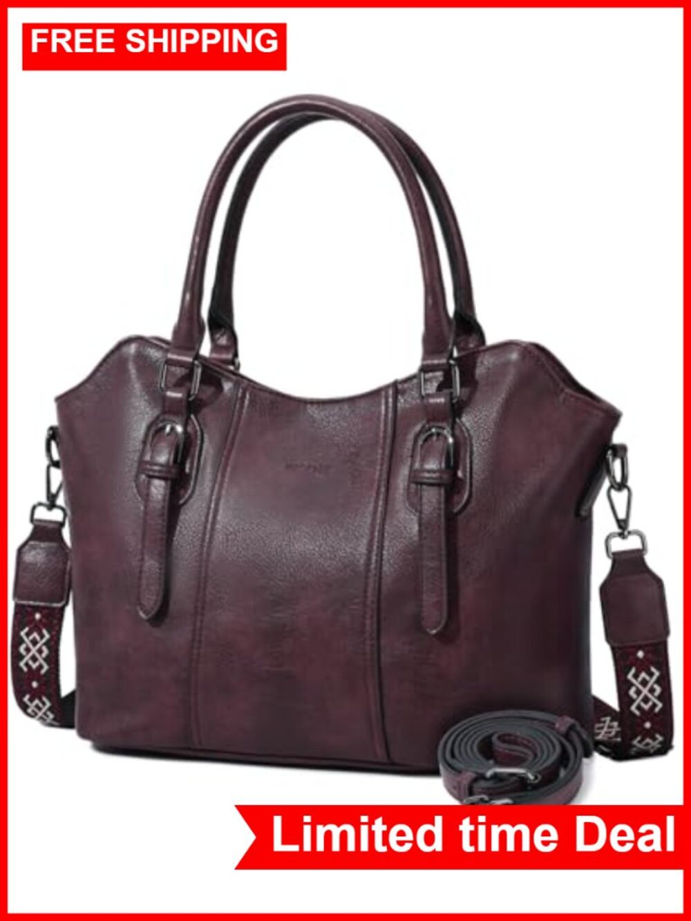 Vegan Leather Convertible Hobo Satchel Purse with Top Handles and Crossbody